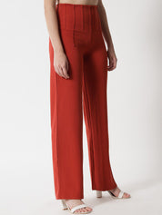 Kotty Women Orange Relaxed Straight Fit High-Rise Easy Wash Trousers