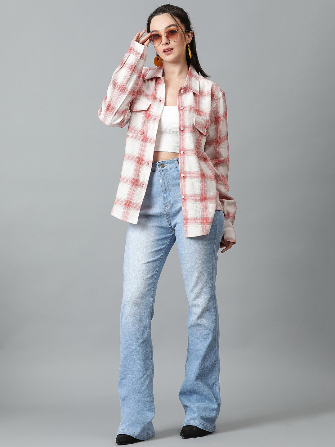 Kotty Tartan Checks Spread Collar Casual Shirt