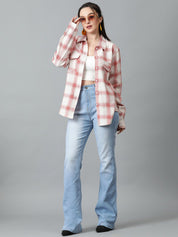 Kotty Tartan Checks Spread Collar Casual Shirt