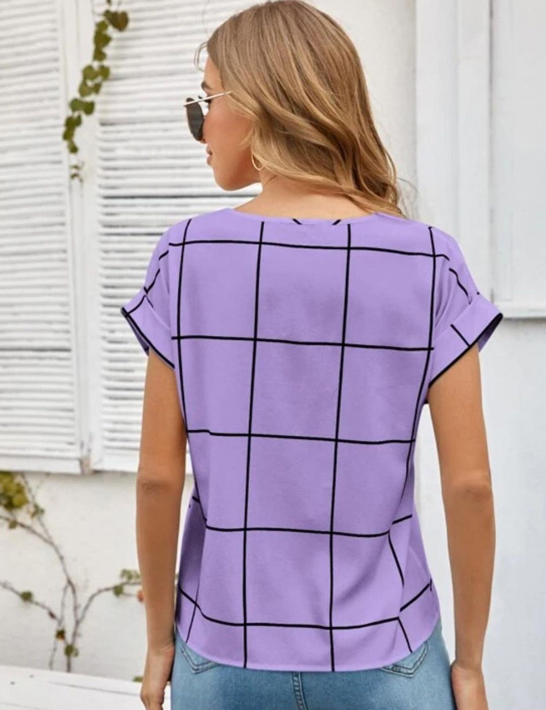 Kotty Purple Checked Extended Sleeves Regular Top