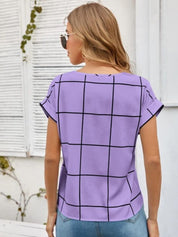 Kotty Purple Checked Extended Sleeves Regular Top