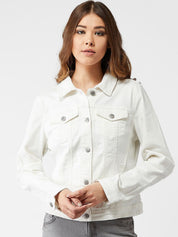 Kotty Women White Solid Denim Jacket