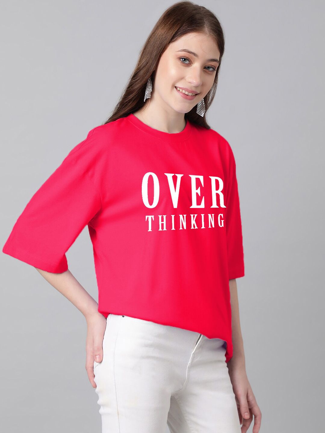 Kotty Typography Printed Drop-Shoulder Sleeves Oversized T-shirt