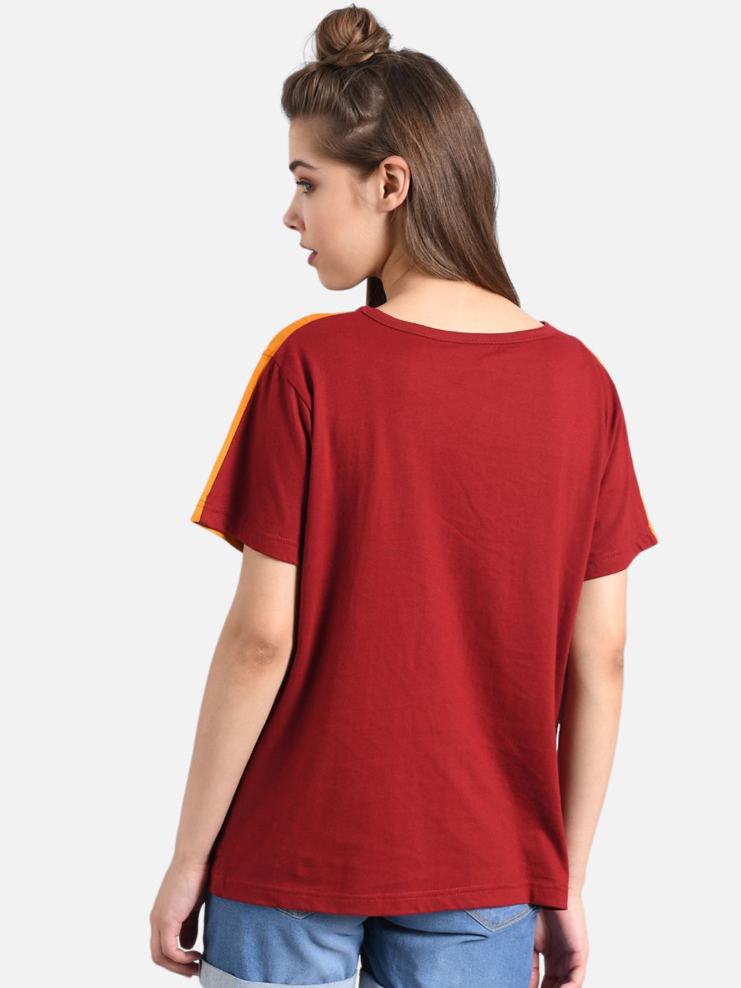 Kotty Women Yellow Colourblocked Round Neck T-shirt