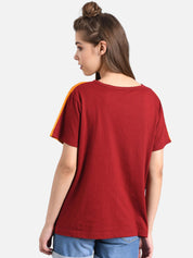 Kotty Women Yellow Colourblocked Round Neck T-shirt