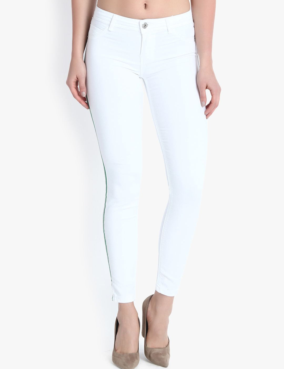 Kotty Women White Skinny Fit High-Rise Clean Look Stretchable Jeans
