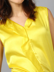 KOTTY BIZwear Yellow Sleeveless Satin Shirt Style Top