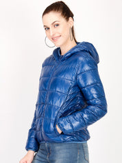 Kotty Women Blue Solid Insulator Hooded Puffer Jacket
