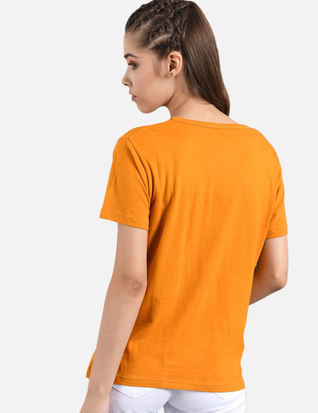 Kotty Women Mustard Yellow & Blue Set of 2 Printed Round Neck T-shirts