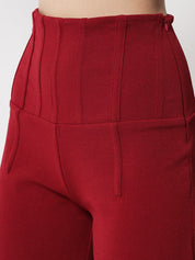 Kotty Women Maroon Relaxed Straight Fit High-Rise Easy Wash Pleated Trousers