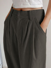 Kotty Women Relaxed Straight Leg Loose Fit High-Rise Corduroy Trousers