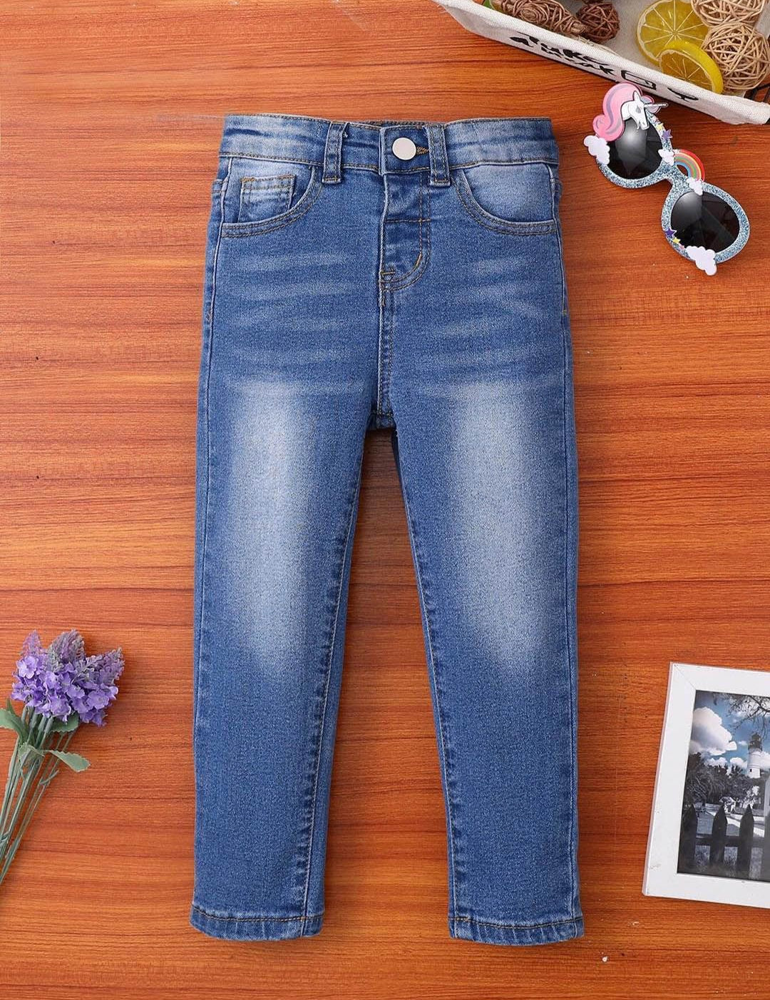 Kotty Girls Blue Jean Regular Fit Light Fade Stretchable Jeans