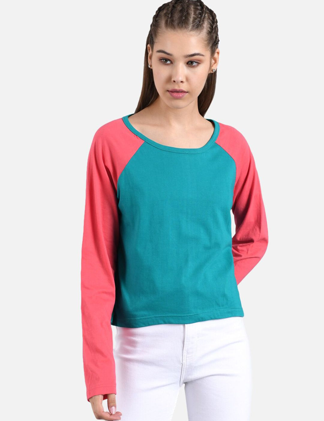 Kotty Women Blue Solid Round Neck T-shirt