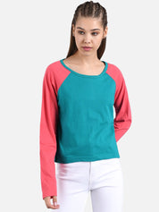 Kotty Women Blue Solid Round Neck T-shirt