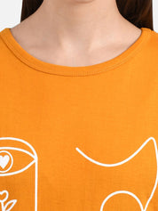 Kotty Women Orange & White Printed Round Neck T-shirt