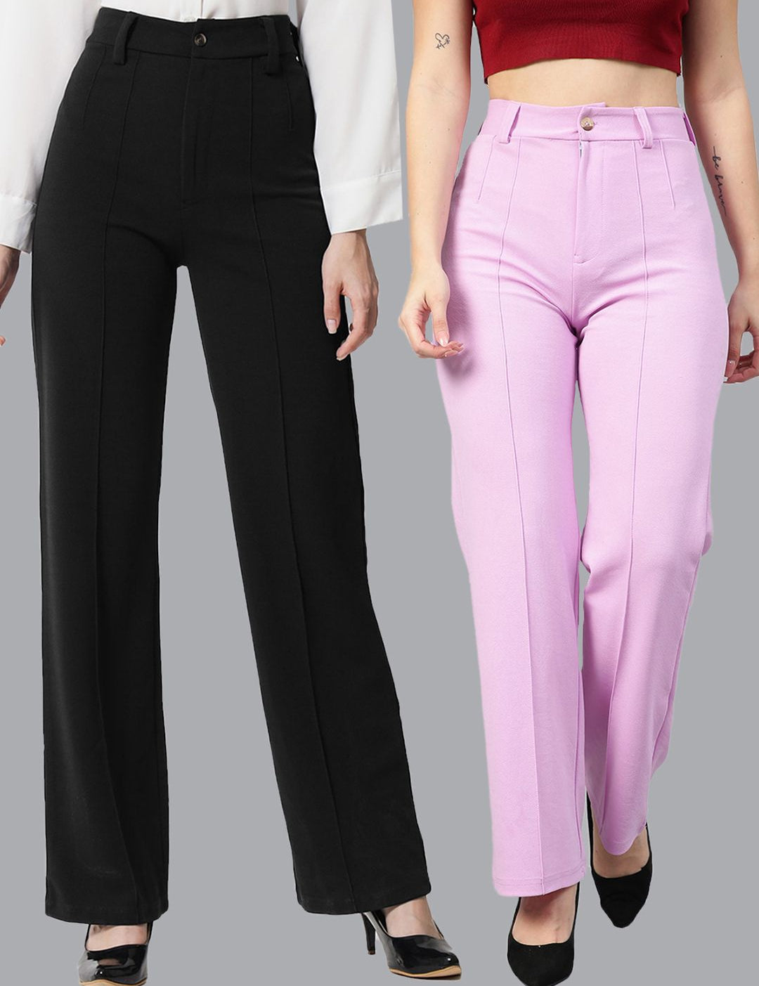 Kotty Women Pack Of 2 Straight Fit High-Rise Easy Wash Parallel Trousers