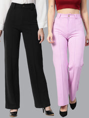 Kotty Women Pack Of 2 Straight Fit High-Rise Easy Wash Parallel Trousers