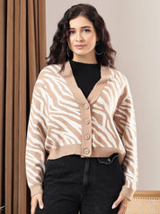 Kotty Women Animal Printed Crop Cardigan Sweaters