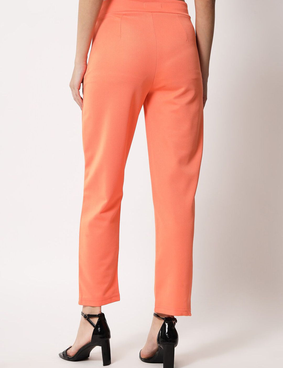 Kotty Women Orange Relaxed Straight Fit Easy Wash Trouser