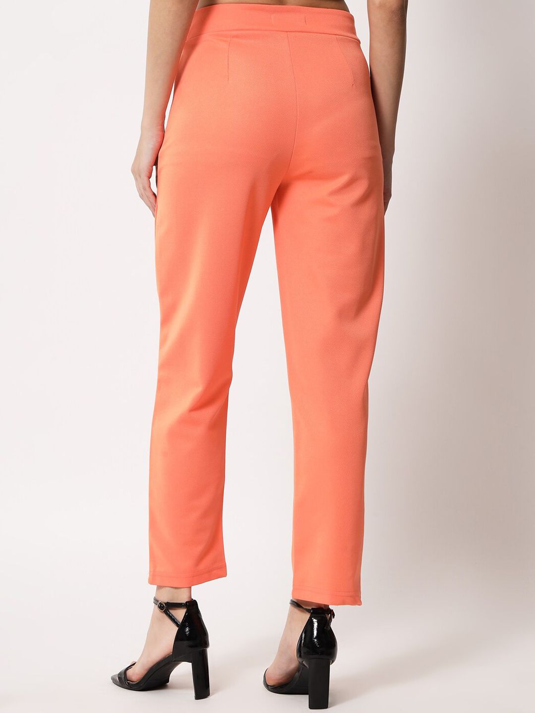 Kotty Women Orange Relaxed Straight Fit Easy Wash Trouser