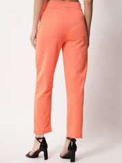 Kotty Women Orange Relaxed Straight Fit Easy Wash Trouser