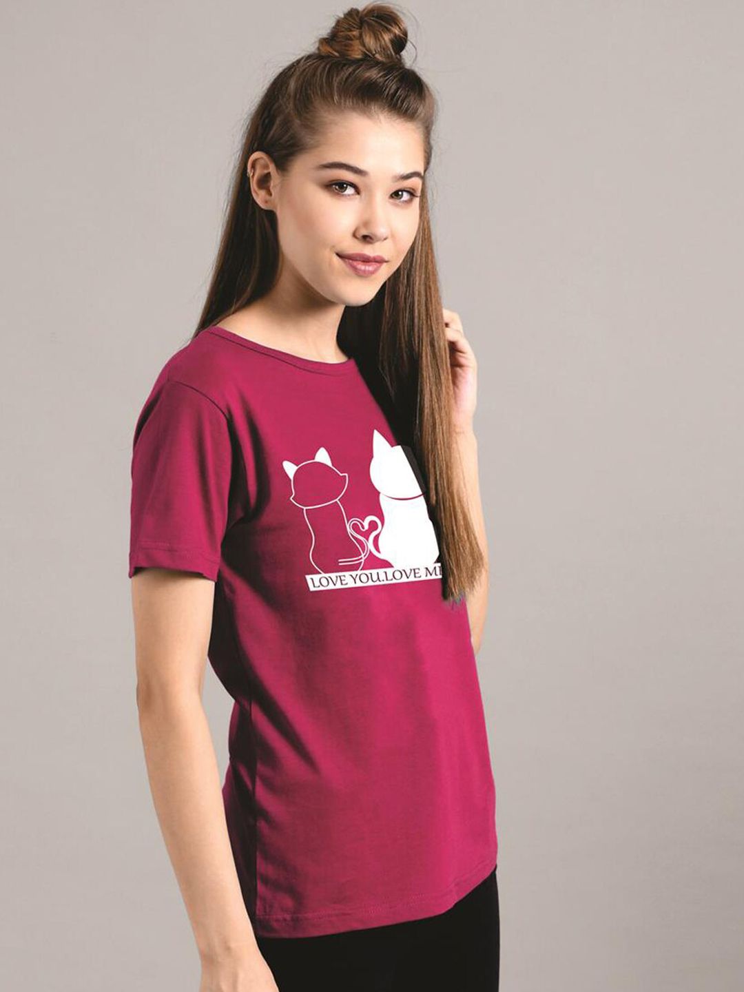 Kotty Women Maroon Printed Round Neck T-shirt