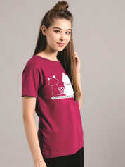Kotty Women Maroon Printed Round Neck T-shirt