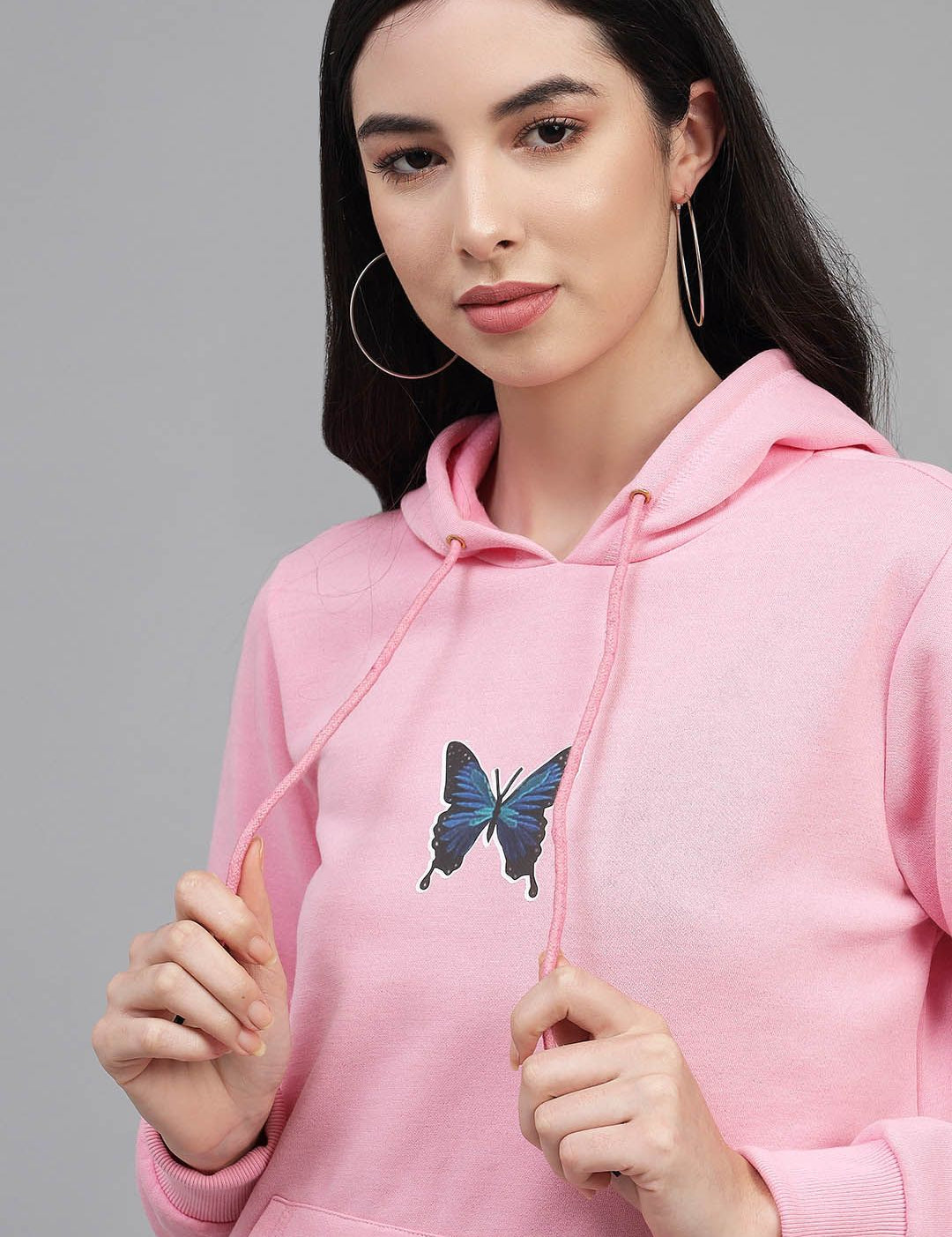 Kotty Women Pink Graphic Printed Pure Fleece Hooded Sweatshirt