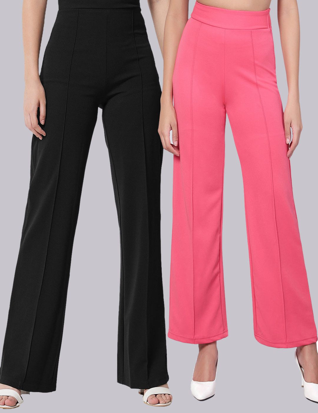 Kotty Women Pack Of 2 Straight Fit High-Rise Easy Wash Trousers