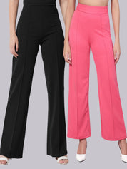 Kotty Women Pack Of 2 Straight Fit High-Rise Easy Wash Trousers