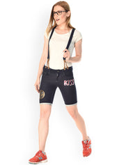 Kotty Women Embellished High-Rise Denim Shorts With Suspenders