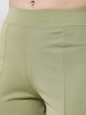 Kotty Women Green Solid Relaxed Fit Bootcut Trousers
