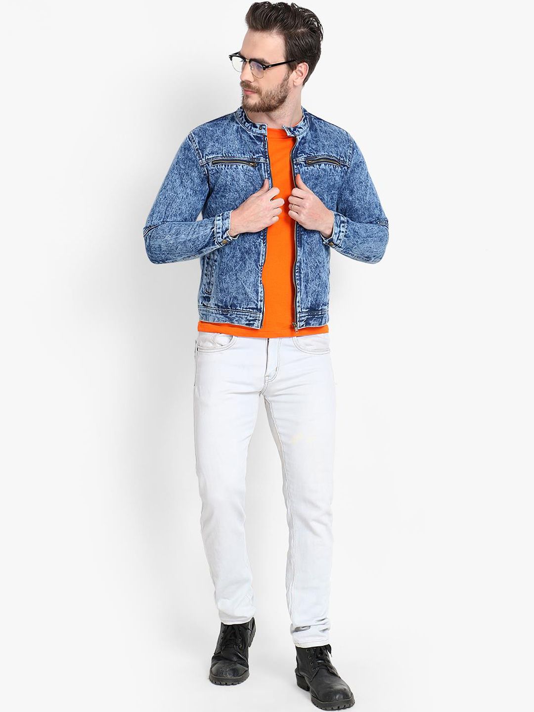 Kotty Men Blue Solid Denim Jacket