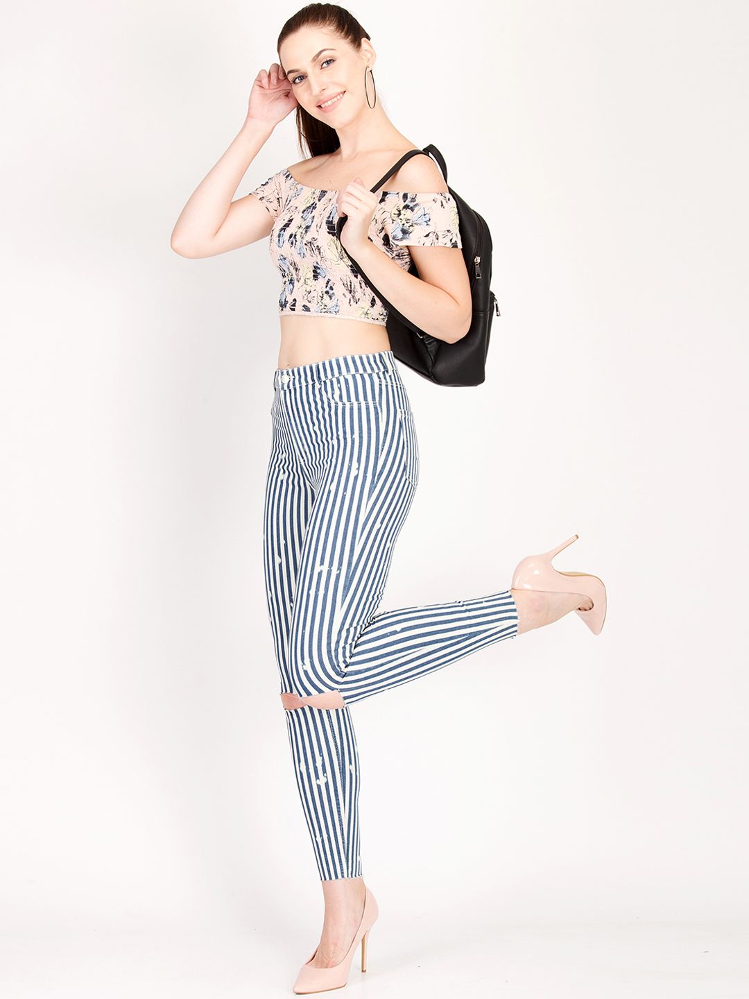 Kotty Women Blue & White Skinny Fit Jeans