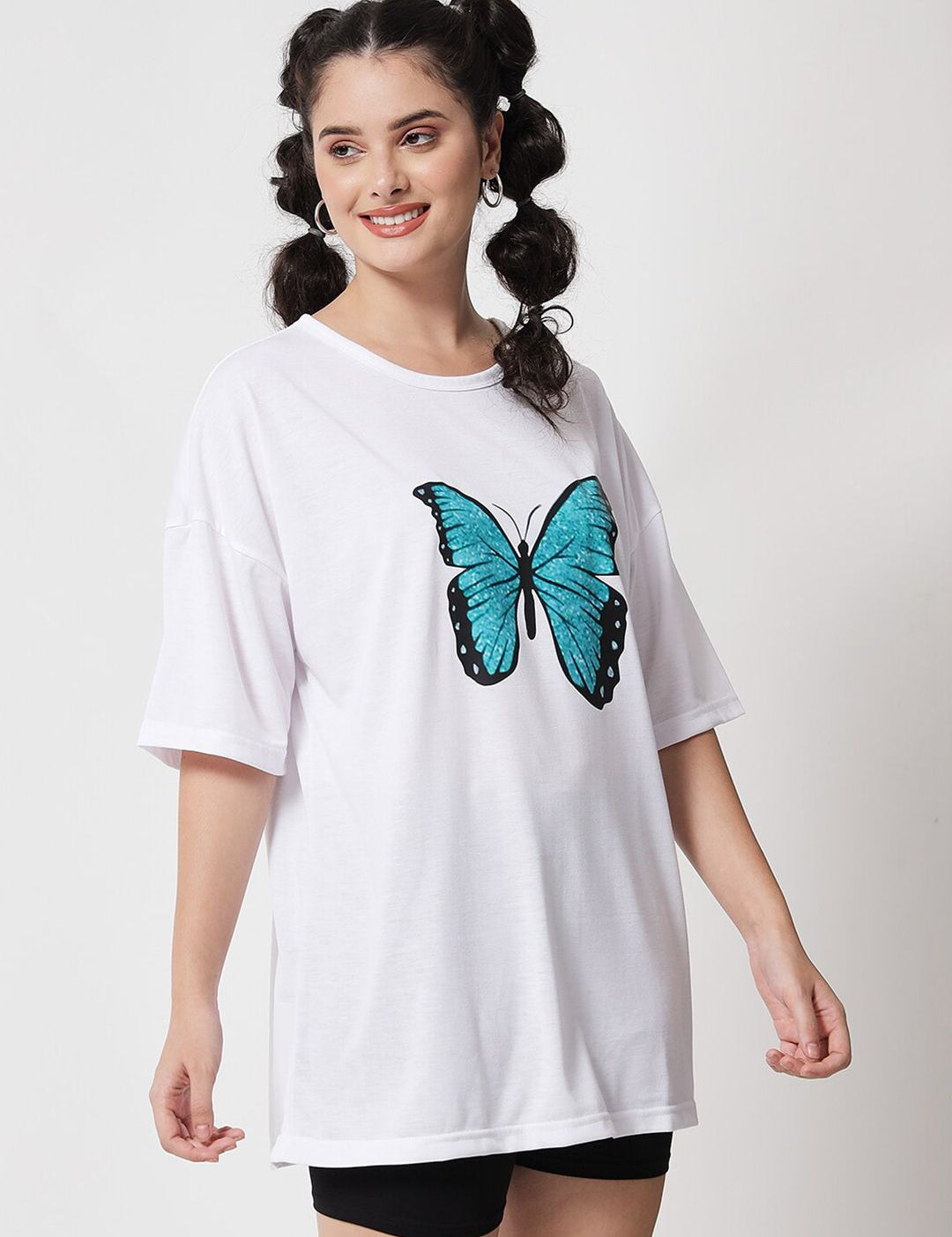 Kotty Women White Typography Printed Oversized T-shirt