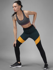 Kotty Women Black & Yellow Colourblocked Tights