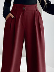 Maroon Relaxed Fit High-Rise Pleated Parallel Trousers