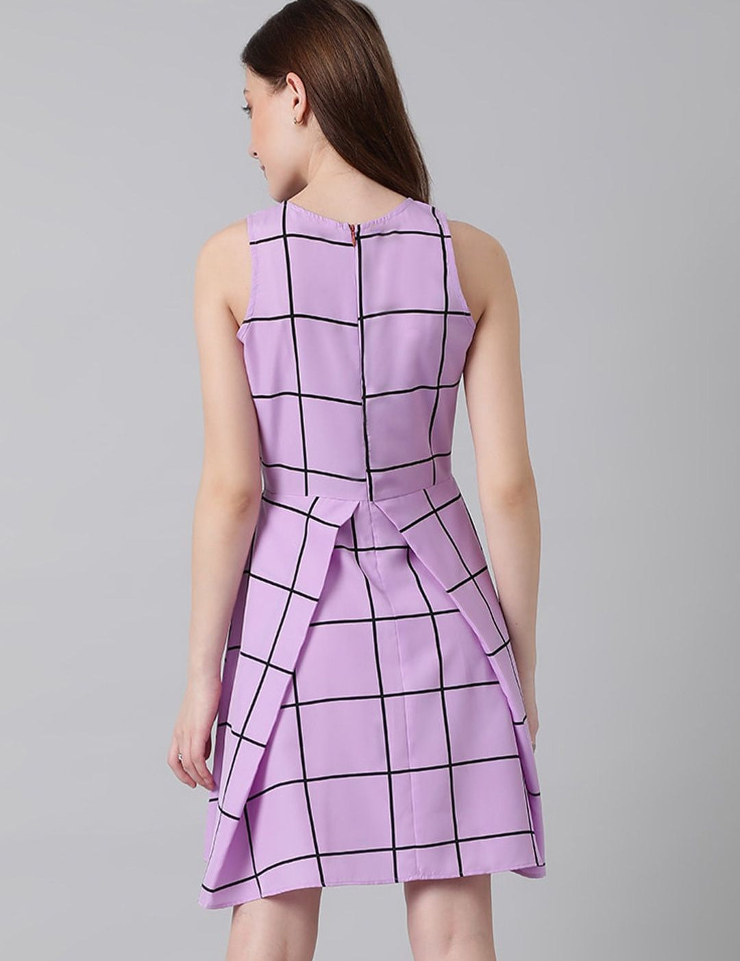 Kotty Purple & Black Checked Fit & Flare Dress