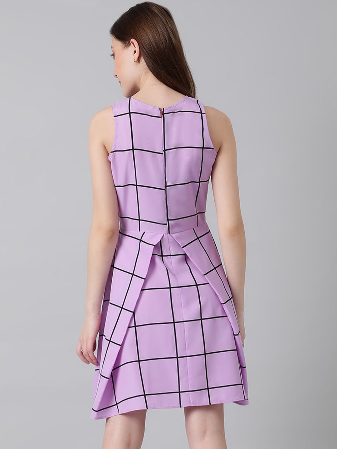 Kotty Purple & Black Checked Fit & Flare Dress