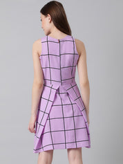 Kotty Purple & Black Checked Fit & Flare Dress