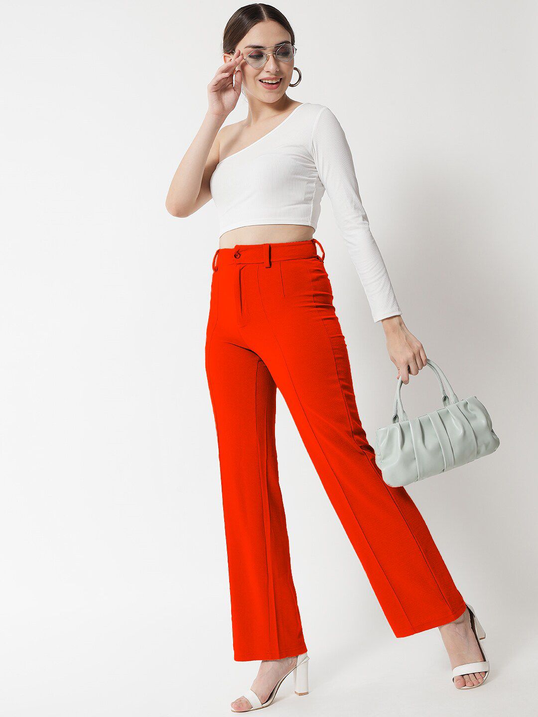 KOTTY BIZwear Women Orange Relaxed Straight Fit High-Rise Easy Wash Trousers