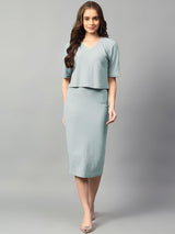 Kotty Green V-Neck Short Sleeves Top With Skirt