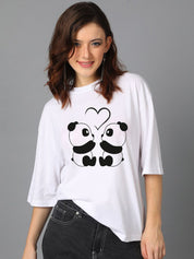 Kotty White Graphic Printed Round Neck Oversized T-shirt