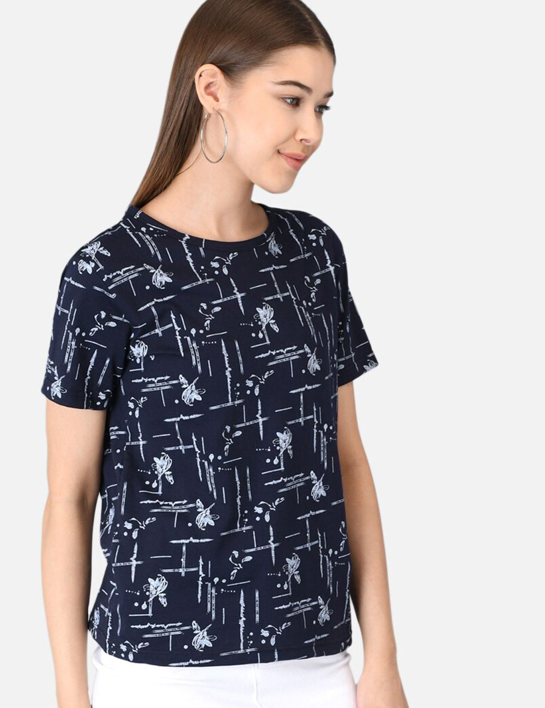 Kotty Women Blue Printed Round Neck T-shirt