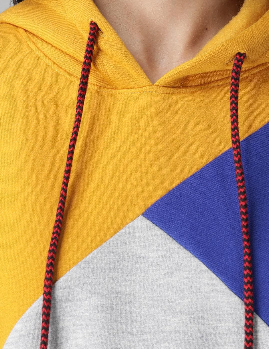 Kotty Women Yellow & Blue Colourblocked Hooded Sweatshirt