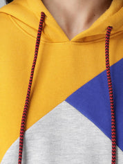 Kotty Women Yellow & Blue Colourblocked Hooded Sweatshirt