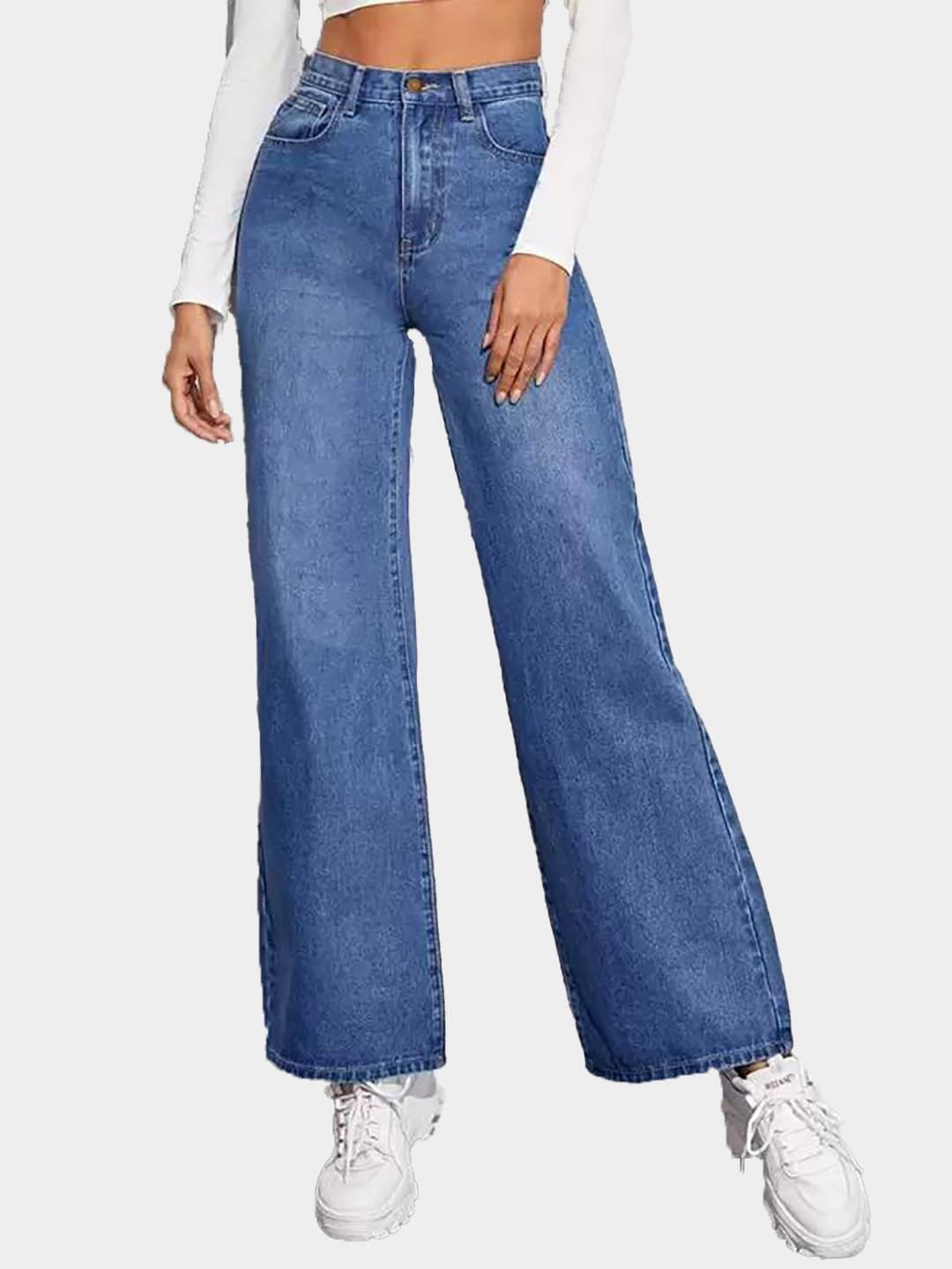 Kotty Women Blue Jean Straight Fit High-Rise Light Fade Stretchable Jeans