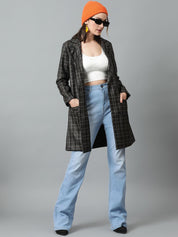 KOTTY BIZwear Grey Checked Double-Breasted Overcoat