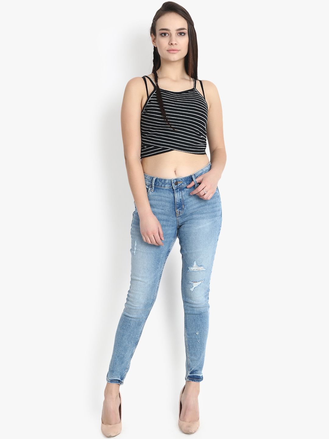 Kotty Women Blue Skinny Fit Mid-Rise Mildly Distressed Jeans