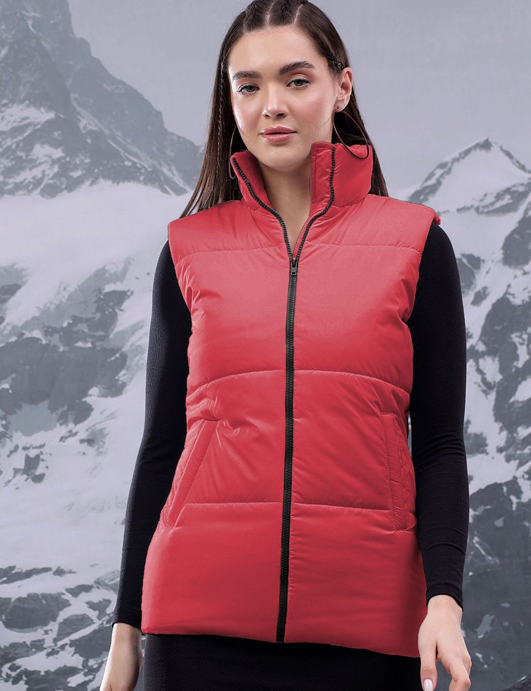 Kotty Women Mock Collar Solid Casual Puffer Insulator Jacket